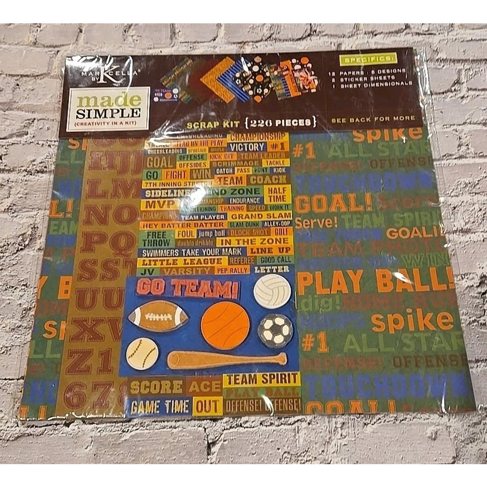 Markcella Scrapbook Kit, Made Simple, Sports Football Baseball Soccer, New